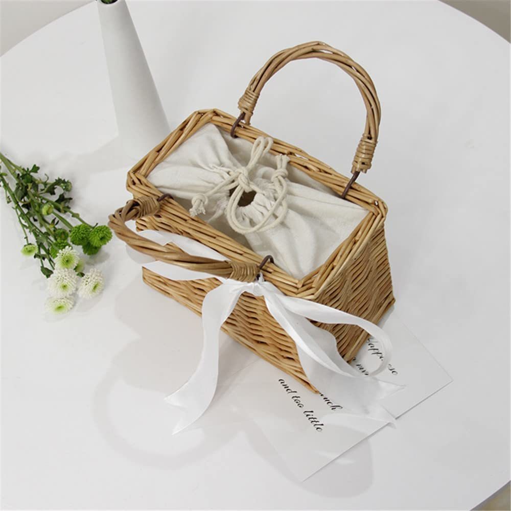 Bow Rattan Woven Bag Straw Bags Top Handle Wicker Baskets Handbags Boho Style o - Picture 5 of 7